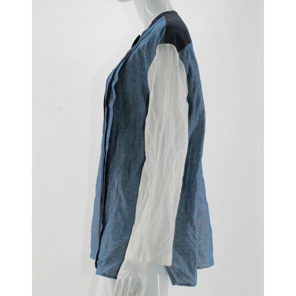 The Row Pleated Front Collarless Button Shirt Med - image 3